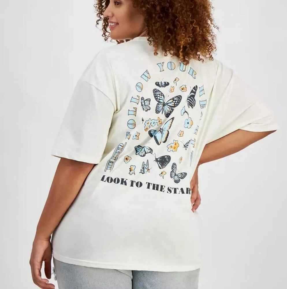 NWT 3X Antique White Cotton Butterfly Print Tee Firm Price